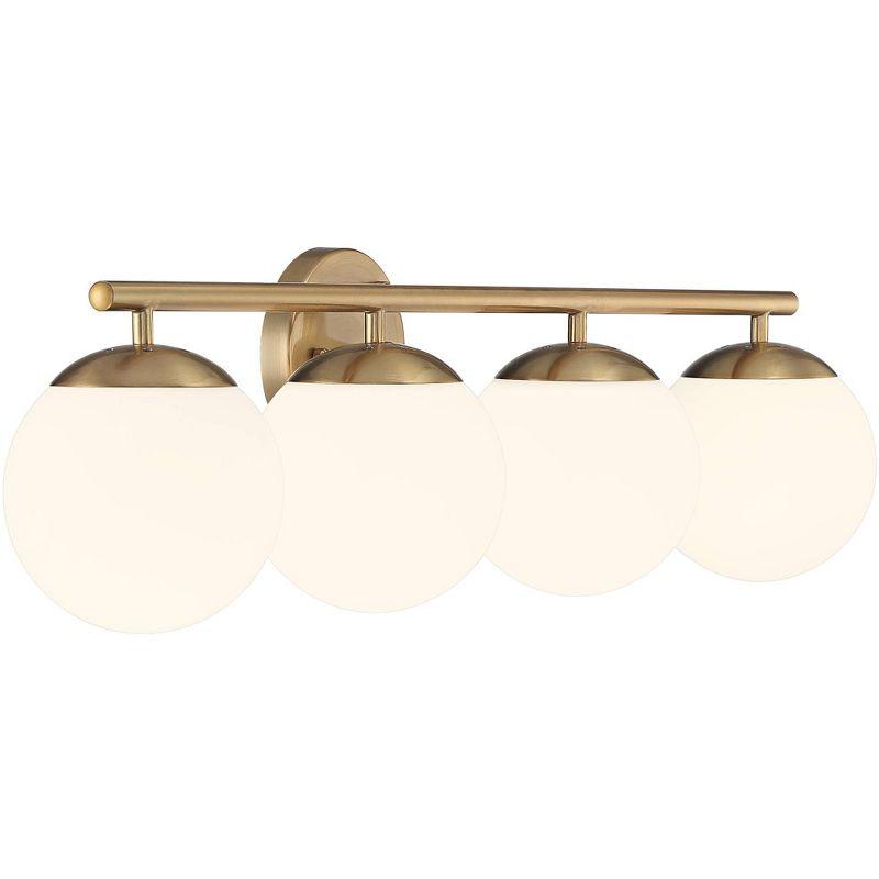 Possini Euro Design Meridian Modern Wall Light Soft Gold Hardwire 31 1/2" 4-Light Fixture Frosted White Globe Glass for Bedroom Bathroom Vanity House