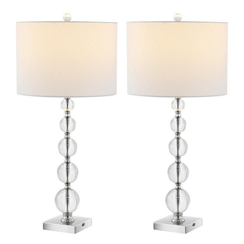 Liam Stacked Crystal Ball Lamp W/ USB Port (Set of 2) - 29.5 Inch Height - LIT4112 - Clear/Chrome - Safavieh