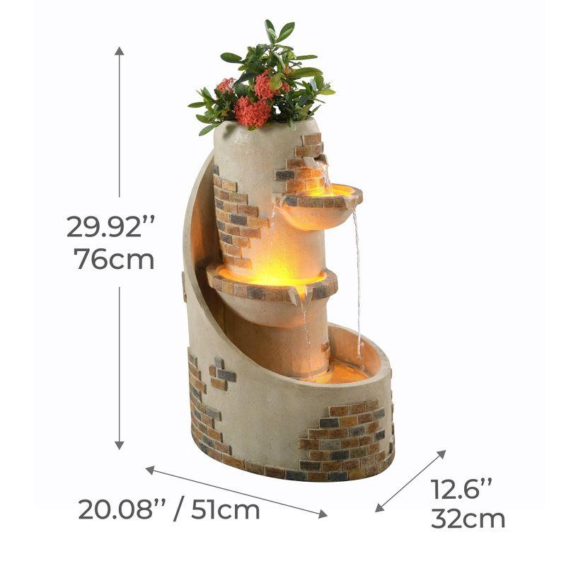 Teamson Home 29.92" 3-Tier Cascading Outdoor LED Lit  Polyresin Planter Waterfall Fountain