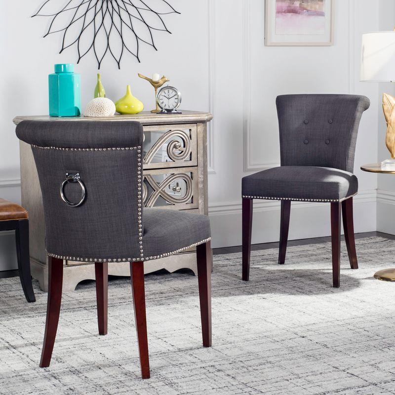 Charcoal Linen Upholstered Dining Side Chair Set with Mahogany Legs