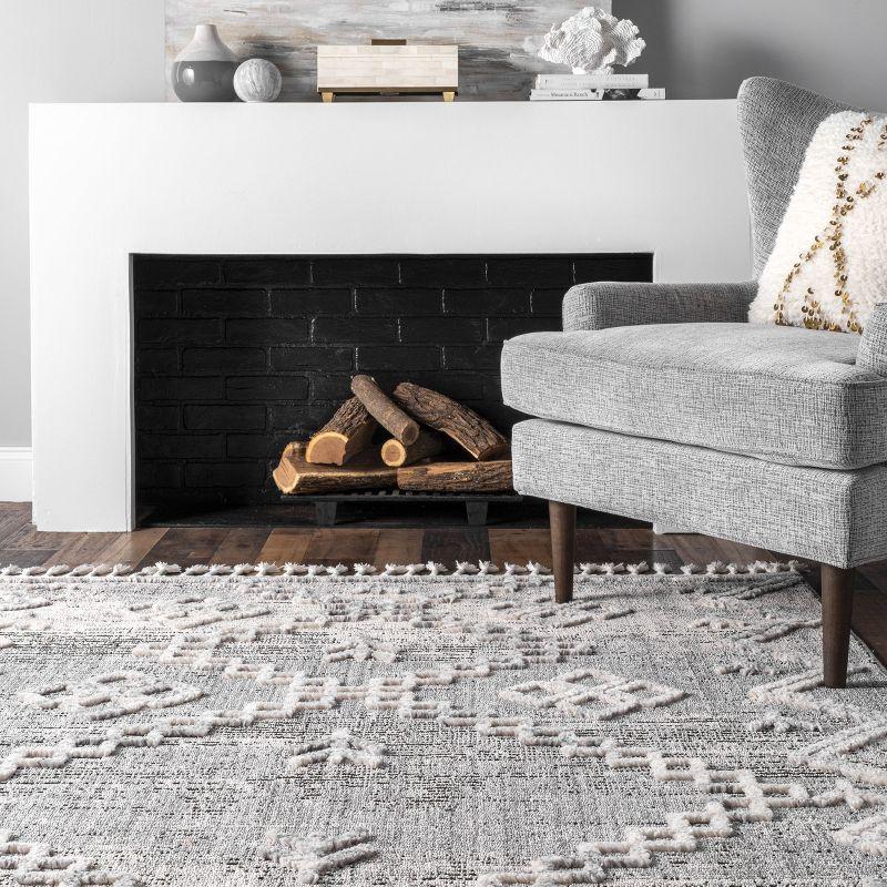 Gray Diamond Textured Tassel Area Rug, 3' x 5'