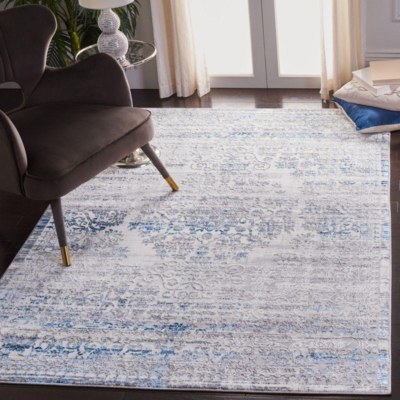 Amelia Hand-Knotted Grey and Blue Synthetic Area Rug, 5'5" x 7'7"