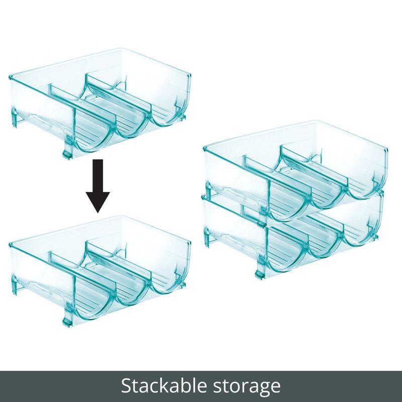 Blue Tint Stackable Plastic 3 Bottle Storage Rack, 2 Pack