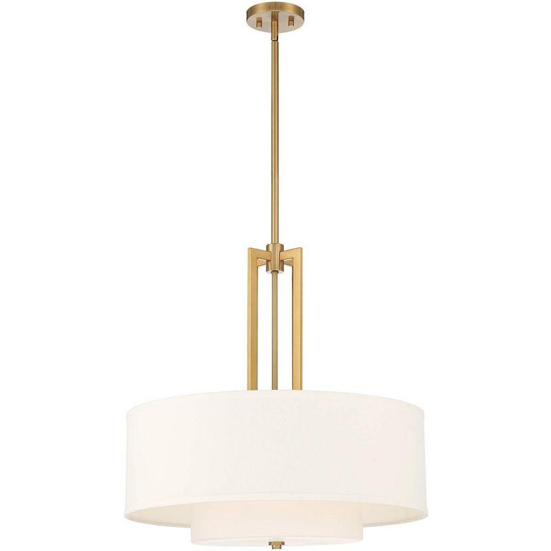 Possini Euro Design Sundry Warm Brass Pendant Chandelier 24" Wide Modern Double Drum Shades 4-Light Fixture for Dining Room House Foyer Kitchen Island
