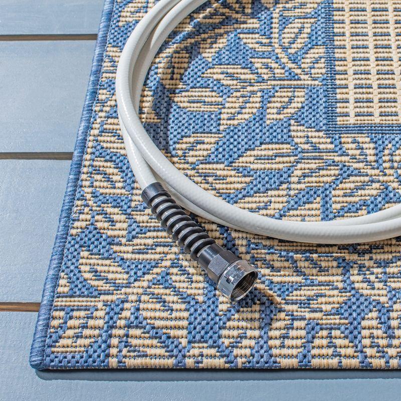 Courtyard CY0727 UV & Stain Resistant Non-Shedding Power Loomed Indoor/Outdoor Area Rug - Natural/Blue - 6'7"x6'7" - Safavieh