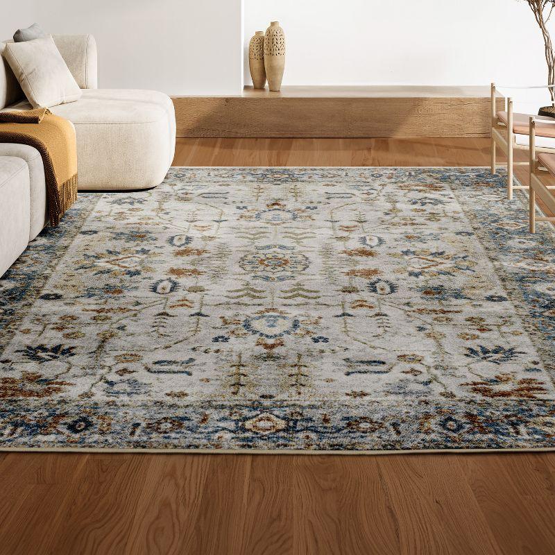 Hiero Cream and Terra Persian Border Low-Pile Washable Rug