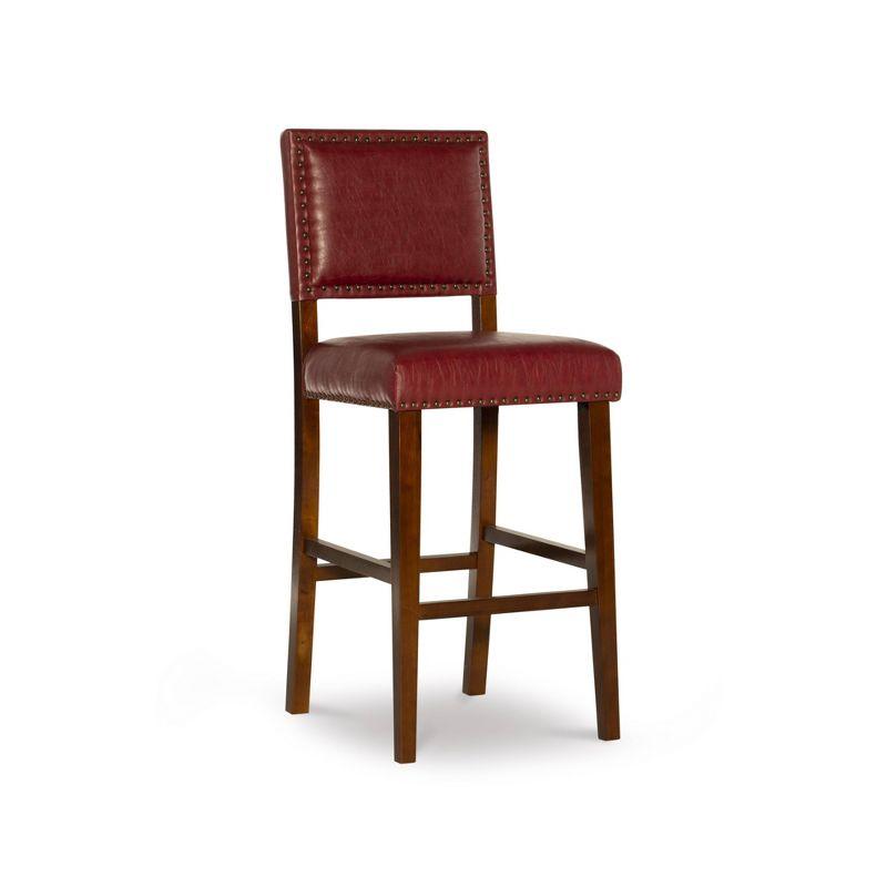 Walnut Finish Red Leather 30" Brook Barstool with Nailhead Trim