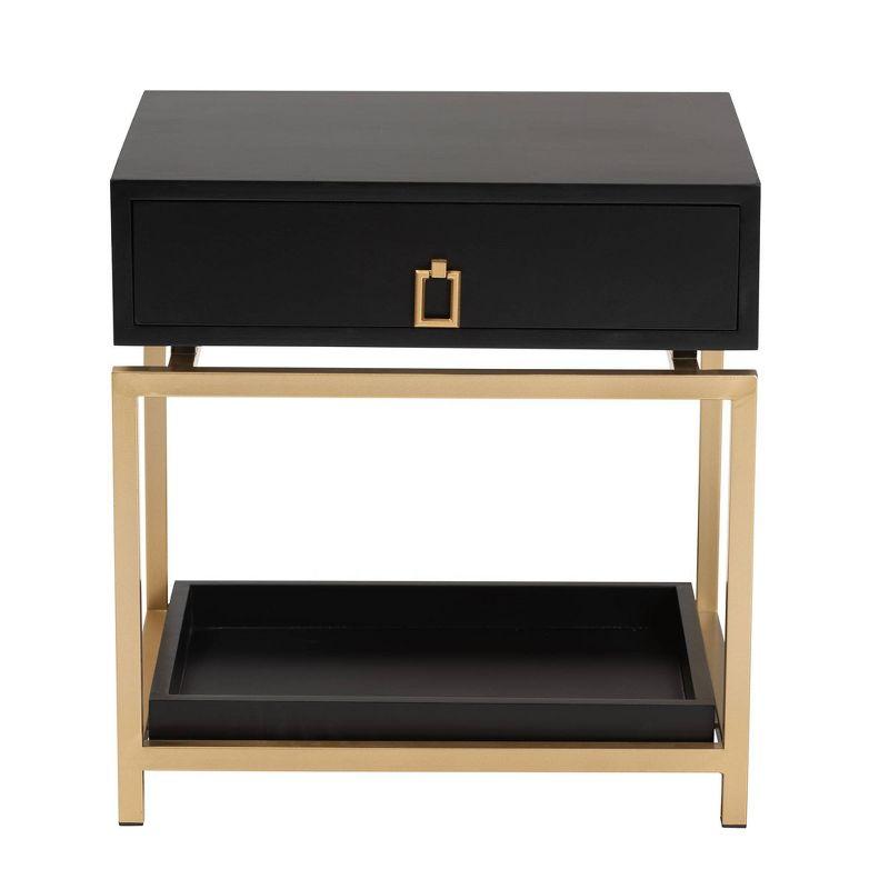 Melosa Black and Gold 1-Drawer End Table with Storage Shelf
