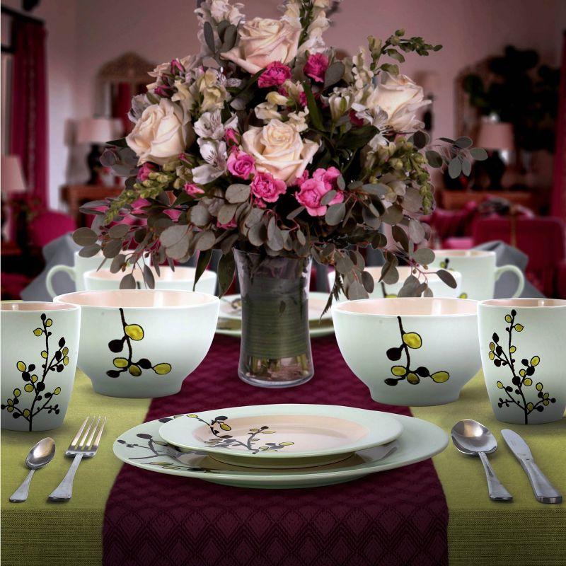 16pc Stoneware Luxurious Olive Dinnerware Set Green - Elama: Microwave & Dishwasher Safe Dishware Set for 4