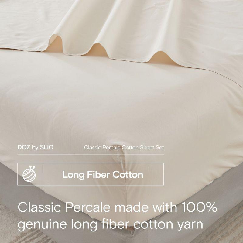 DOZ Long Staple Cotton Duvet Cover Set, Crisp Percale Weave, Breathable, Matte Finish, Durable, Hotel Comfort, 8 Loops