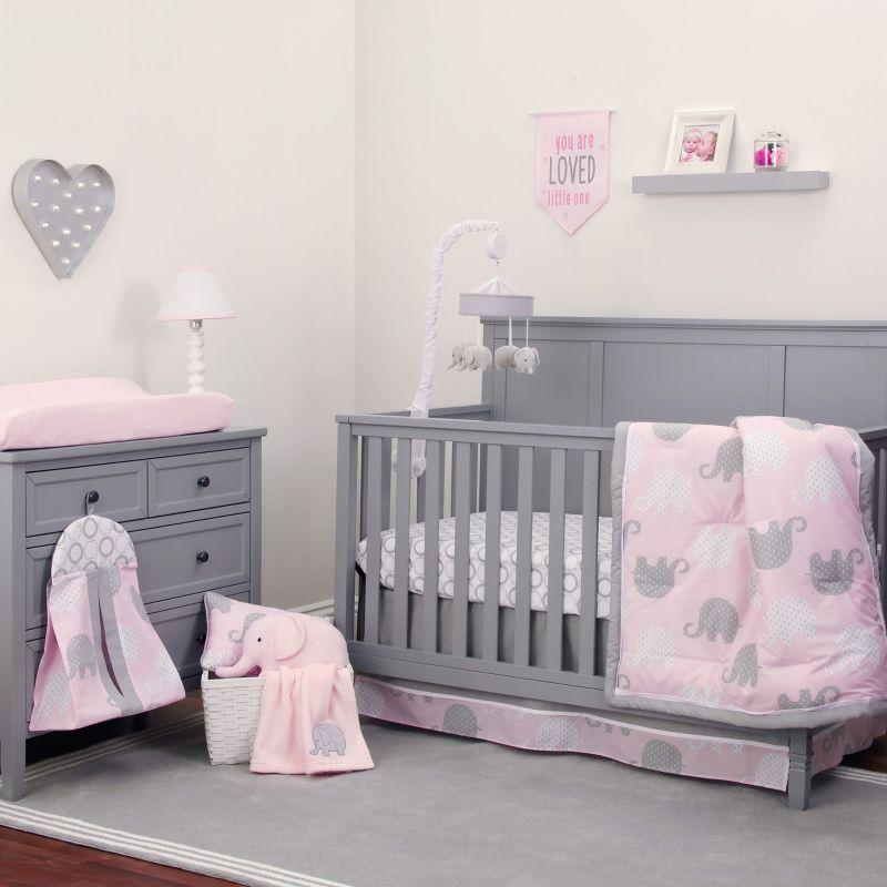 NoJo The Dreamer Pink and Grey Elephant 8 Piece Nursery Crib Bedding Set