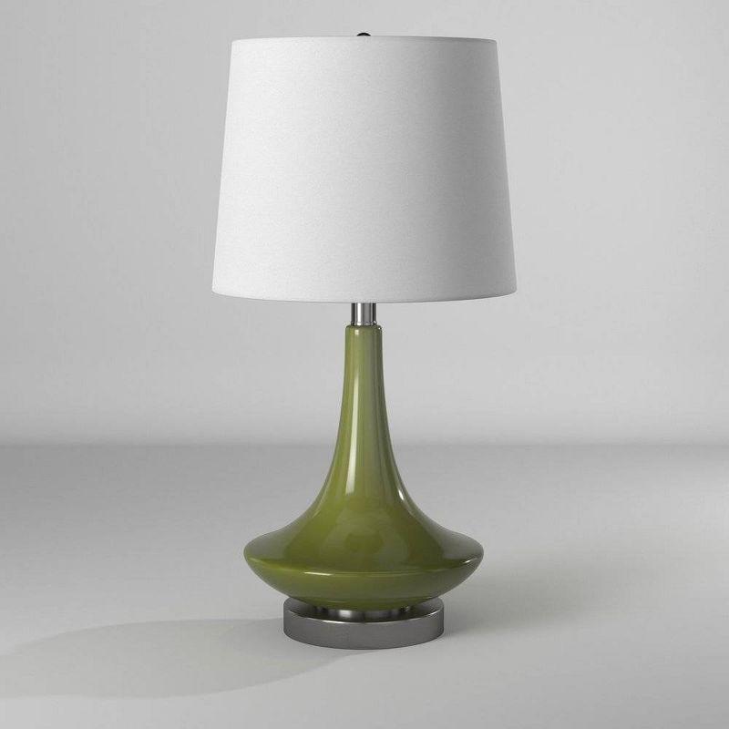 Table Lamp Green Finish with White Hardback Fabric Shade - StyleCraft: Mid-Century Modern, UL Listed, E26 Socket