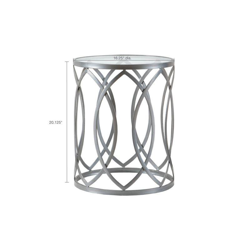 Gaige Metal Eyelet Accent Table - Pewter: Modern Round End, Tempered Glass Top, No Assembly Required