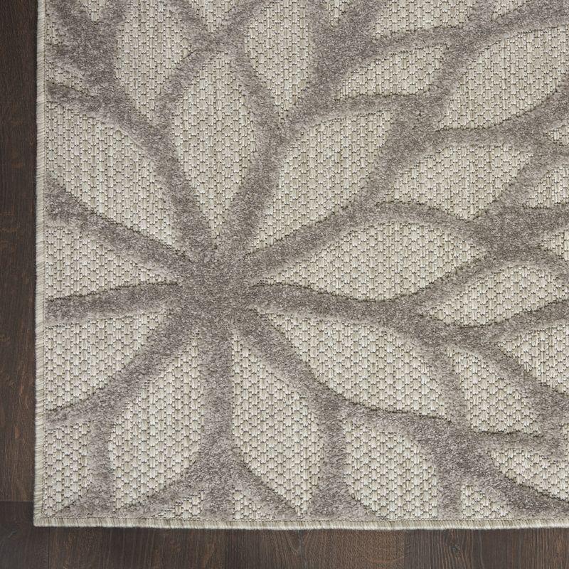 Nourison Aloha Floral Bloom Flatweave High-Low Indoor Outdoor Area Rug Silver Grey 5'3" x 7'5"