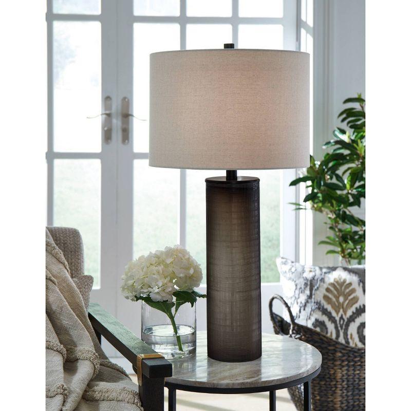 Dingerly 28" Brown Frosted Glass Table Lamp with Drum Shade