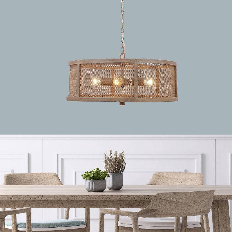 18" Metal Dixsie Caged Farmhouse Chandelier Woodgrain - River of Goods: Adjustable Height, 4-Light Ceiling Fixture