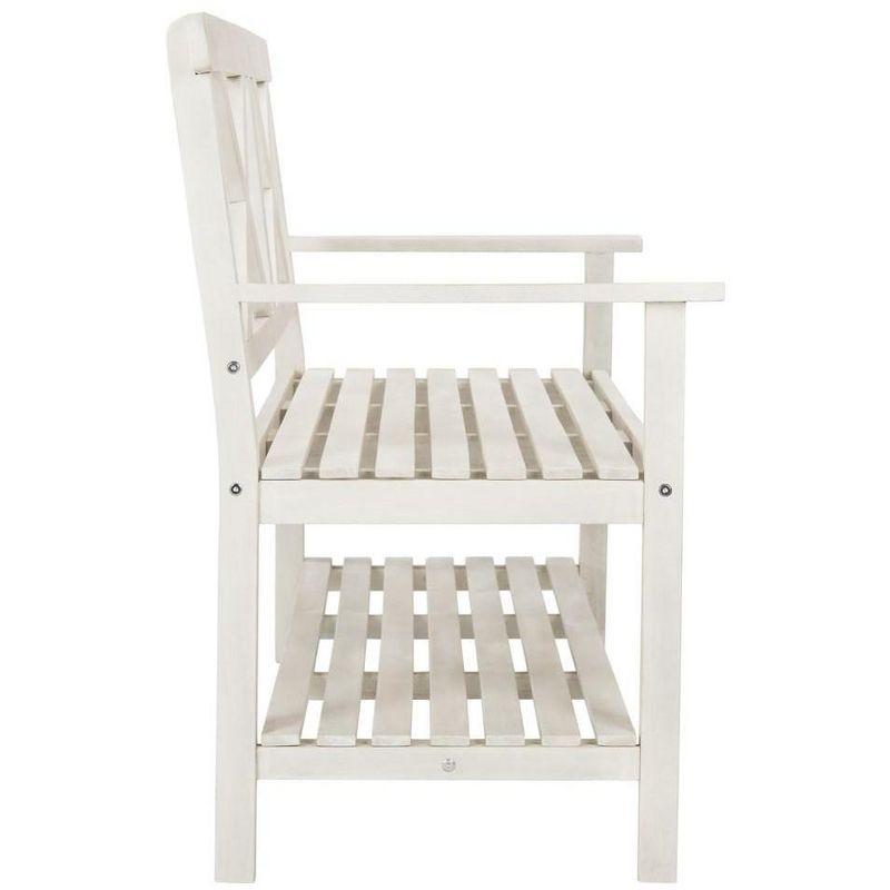 New England Luxe 49" White Acacia Outdoor Bench with Storage