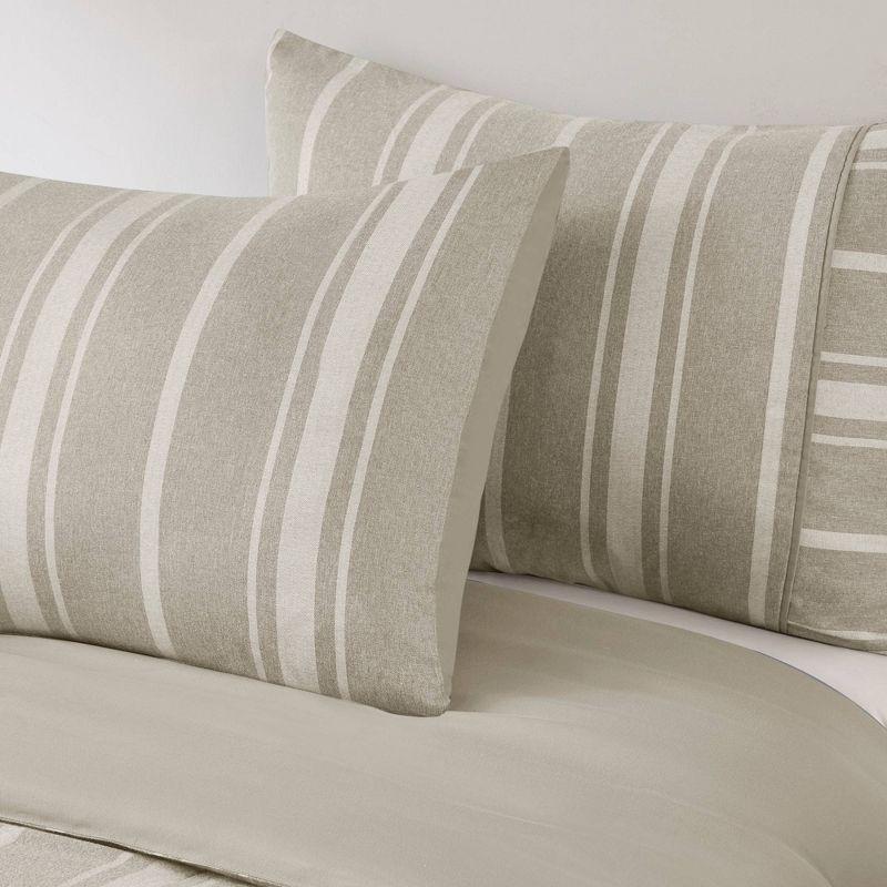 Taupe Full Microfiber Striped Herringbone Comforter Set