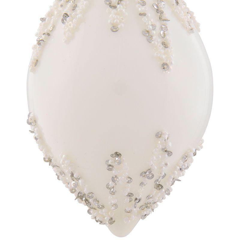 Northlight Beaded and Sequins Christmas Glass Finial Ornament - 5" - White and Silver