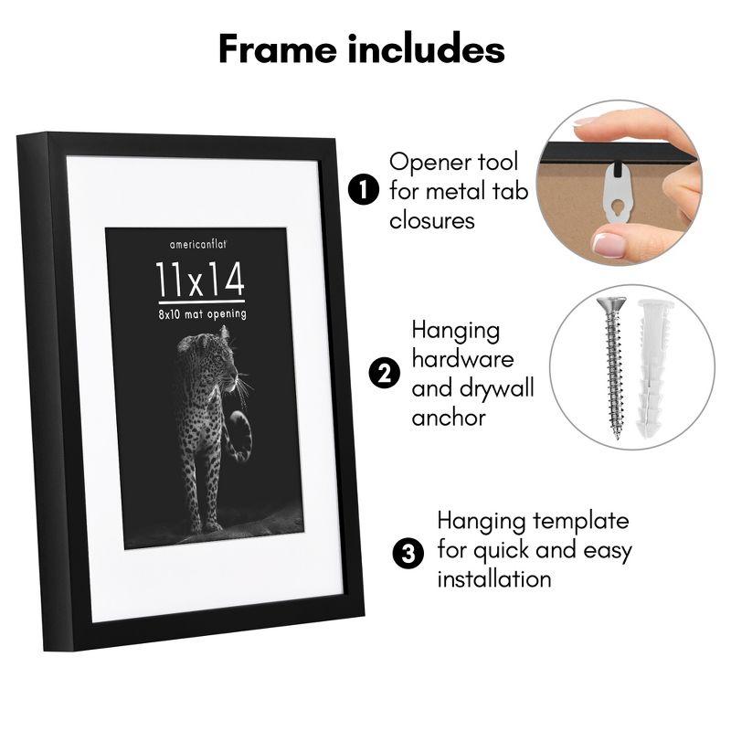 Americanflat 11x14 Gallery-Style Picture Frame with Mat to Secure Artwork, Prints, and Photos - Black