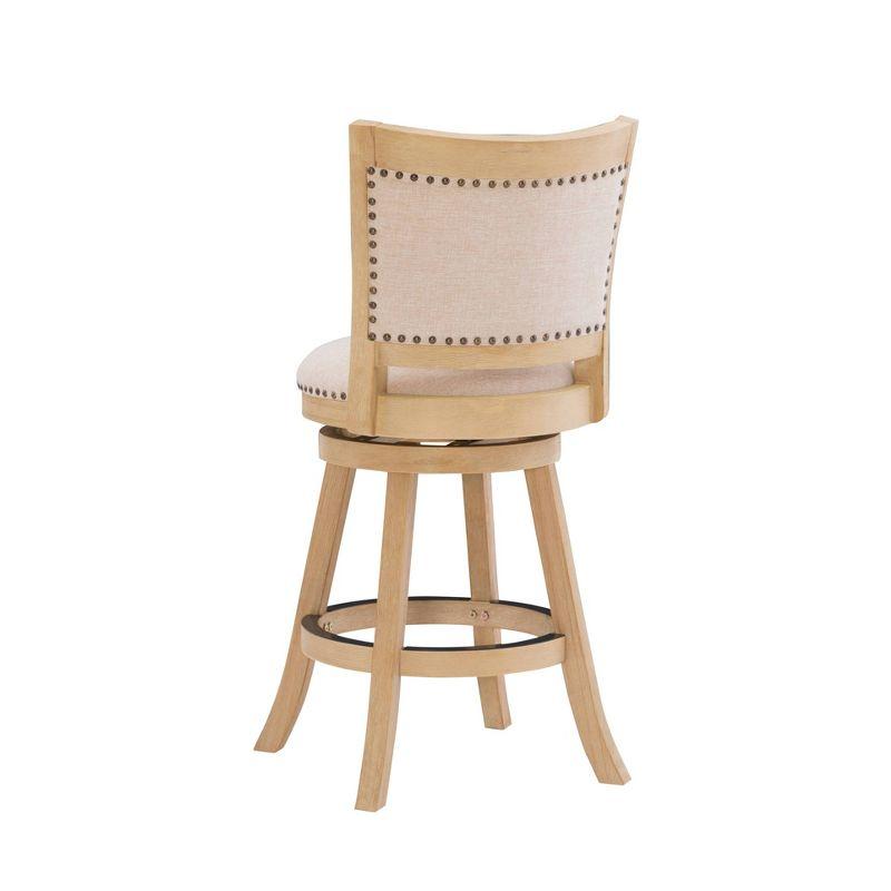 Tift Buff Nailhead Swivel Counter Height Barstool Gray - Linon: Solid Wood, Beige Linen Upholstery