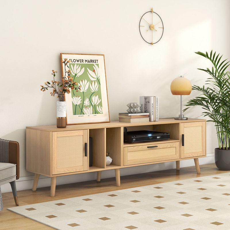 Whisen Rattan-inspired Entertainment Center TV Stand for TVs up to 80'' with 2 Cabinets and 2 Open Shelves