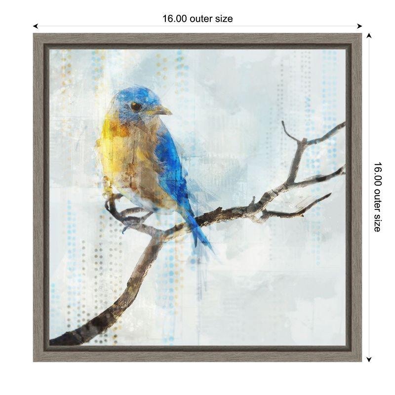 Blue and Yellow Bird Impressionist Canvas Framed Wall Art