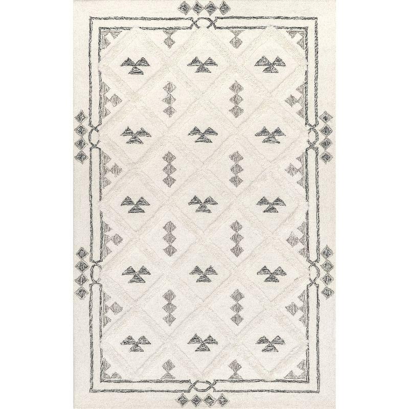 Nuloom Nadette Geometric 5x8 Wool Indoor Area Rug for Living Room Bedroom Dining Room Kitchen, Ivory