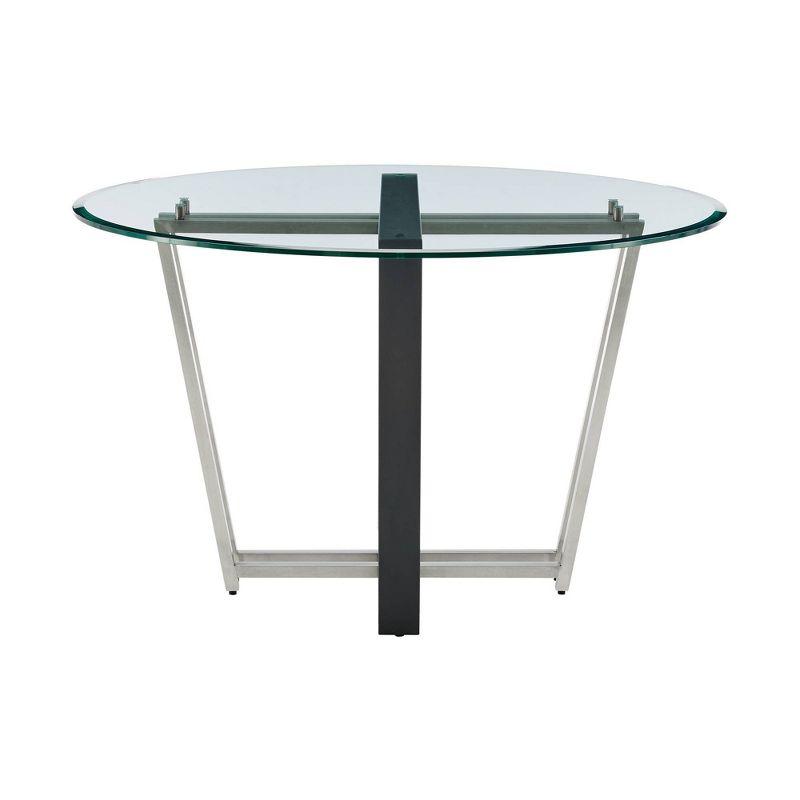 Armen Living Devi Round Glass Brushed Stainless Steel and Iron Base Dining Table