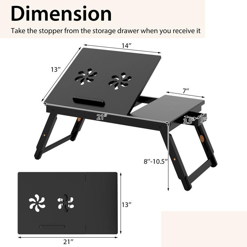 Costway Bamboo Laptop Desk Adjustable Folding Bed Tray w/Drawer Heat Dissipation Black\Natural