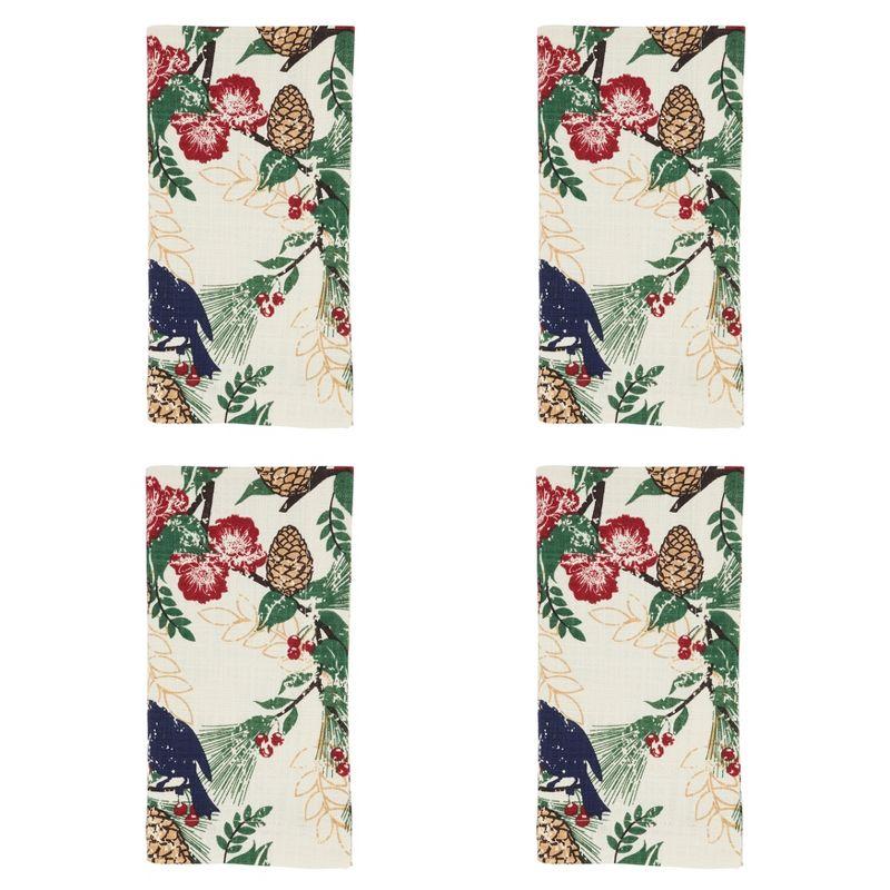 Saro Lifestyle Dinner Napkins With Pinecones and Birds Design (Set of 4)