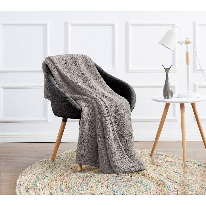 My World Cloud Faux Shearling Throw Blanket in Gray