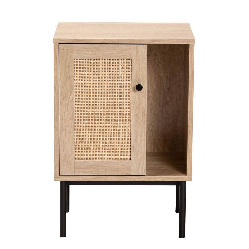 Baxton Studio Sherwin Cabinet with Woven Rattan Accent Light Brown/Black: 3 Fixed Shelves, Metal Frame, Particle Board Construction