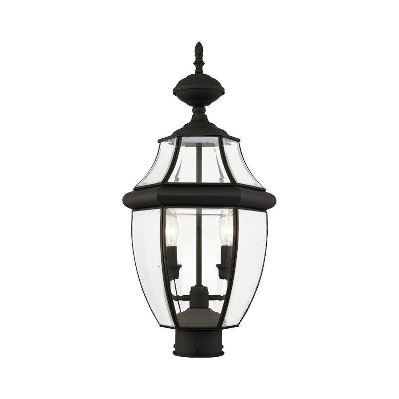 Monterey Elegance 2-Light Black Brass Outdoor Post Lantern with Clear Beveled Glass