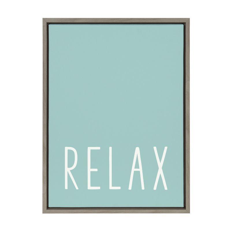 Kate and Laurel Sylvie Relax in Pale Teal Framed Canvas by Apricot and Birch, 18x24, Gray