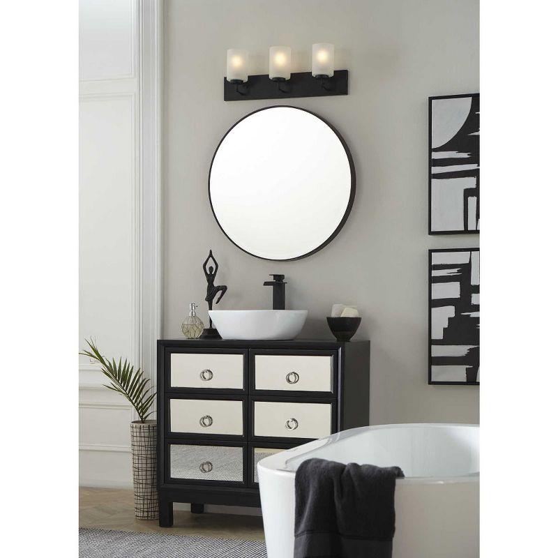 Matte Black 3-Light Bath Vanity with Etched Glass Shades