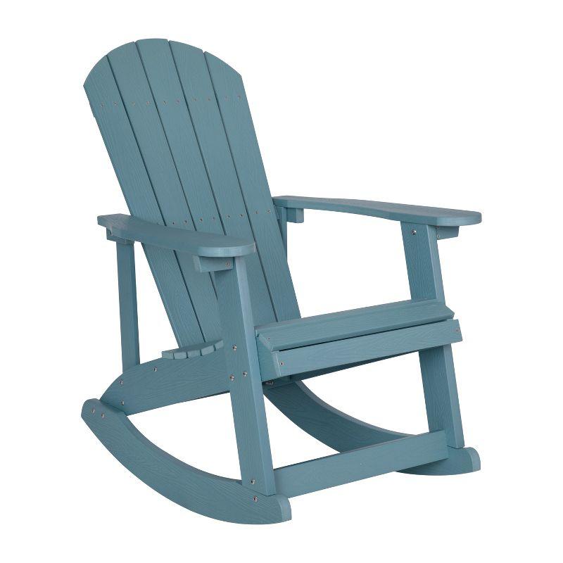Flash Furniture Set of 2 Savannah All-Weather Poly Resin Wood Adirondack Rocking Chairs with Side Table in Sea Foam