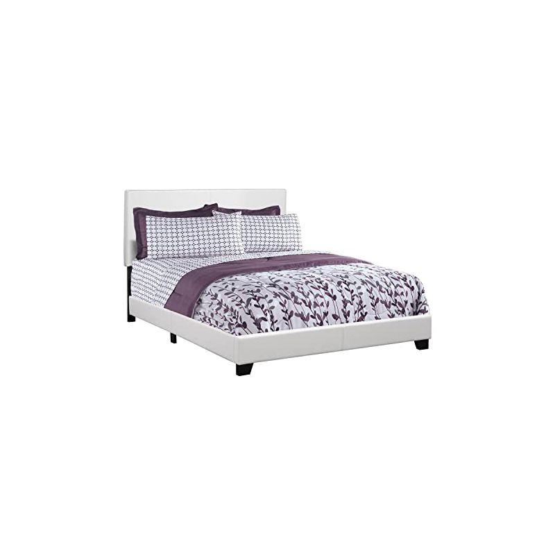 Monarch Specialties Bed Queen Size Platform Bedroom Frame Upholstered Pu Leather Look Wood Legs White Transitional