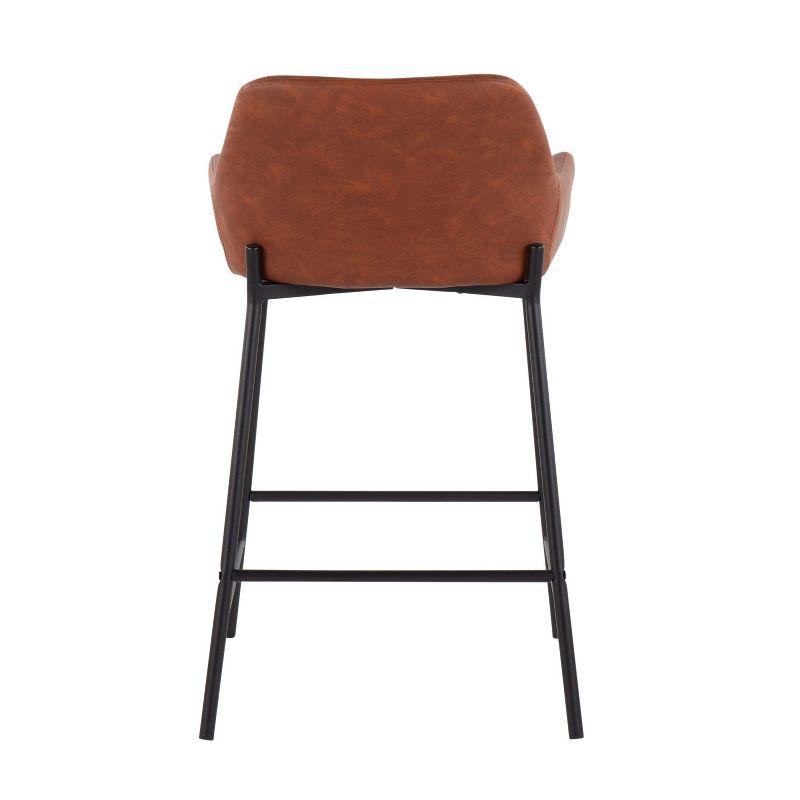 Set of 2 Daniella Metal/Faux Leather Counter Height Barstools Black/Camel - LumiSource: Padded, With Back, Fixed Height