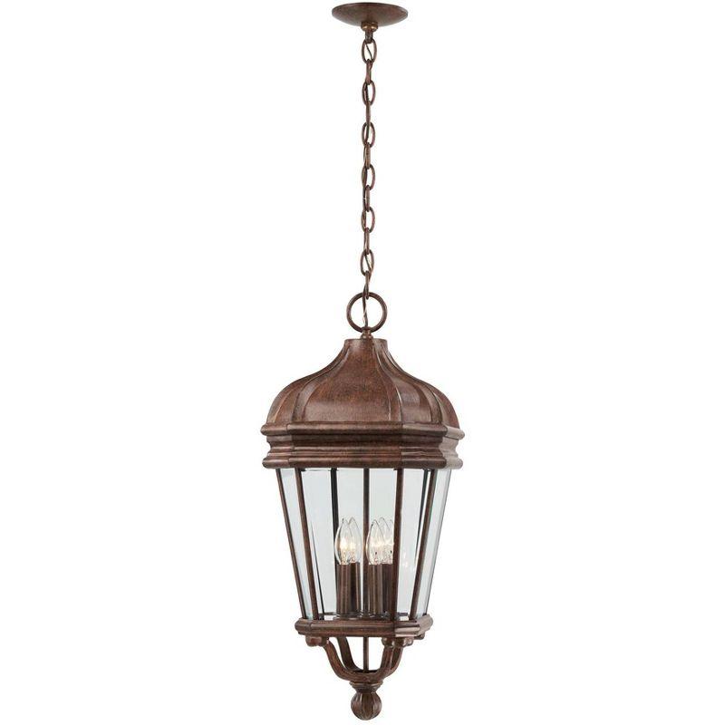 Minka Lavery Rustic Outdoor Hanging Light Fixture Vintage Rust Damp Rated 29" Beveled Clear Glass for Post Exterior Porch Patio