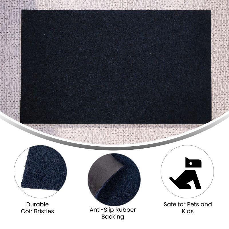 Flash Furniture Harbold 18" x 30" Indoor/Outdoor Solid Natural Coir Doormat with Non-Slip Backing in Navy