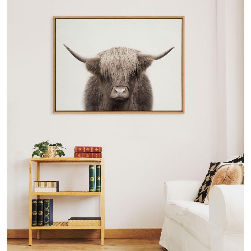 Kate and Laurel Sylvie Hey Dude Highland Cow Color Framed Canvas by The Creative Bunch Studio, 31.5 x 41.5, Natural