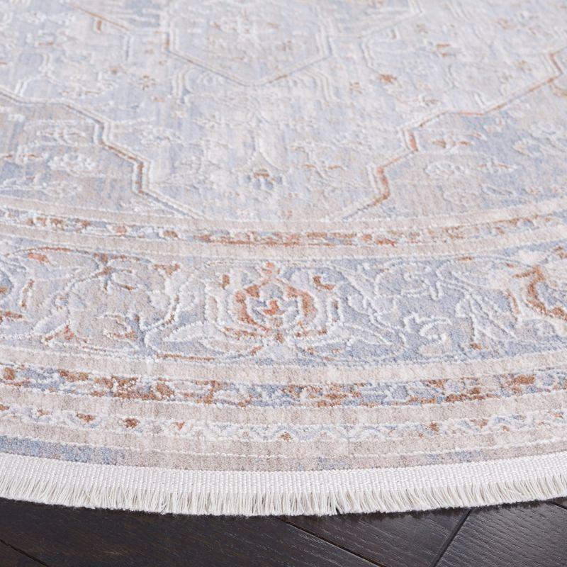 Lustrous Blue & Beige Round Viscose Area Rug, 6'7"