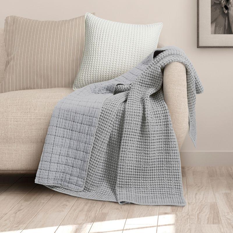 Gray Cotton Waffle Quilted Throw Blanket 50 x 60in