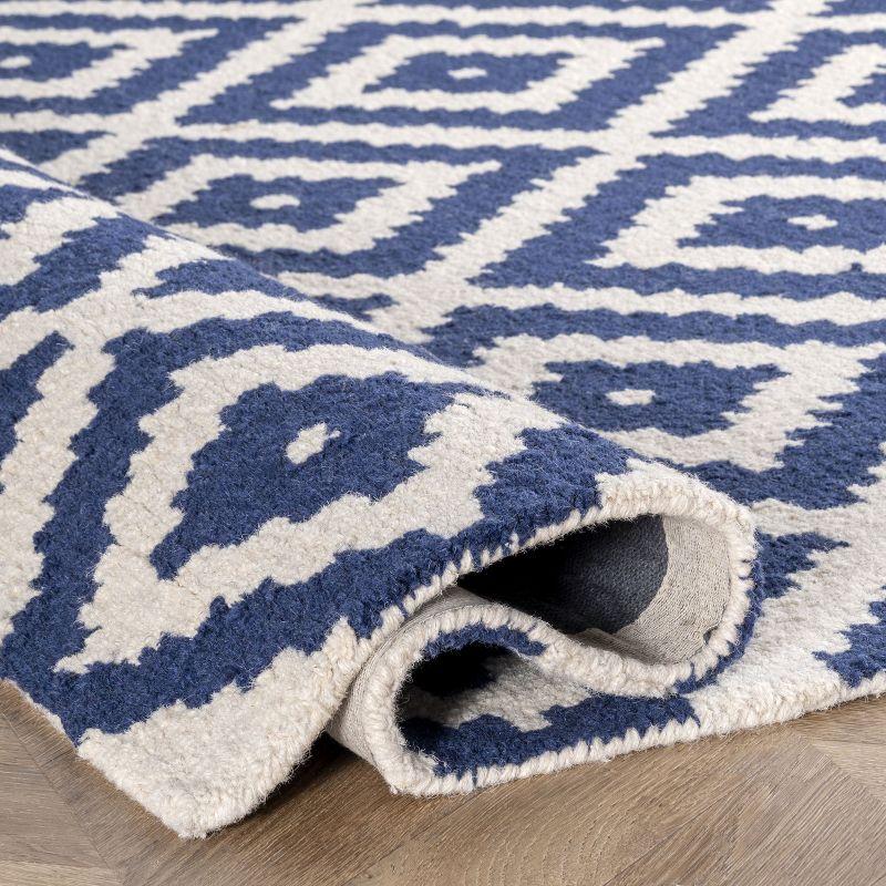 Nuloom Kellee Geometric Oval 3x5 Wool Accent Indoor Area Rug for Living Room Bedroom Dining Room Entryway Kitchen, Navy/White