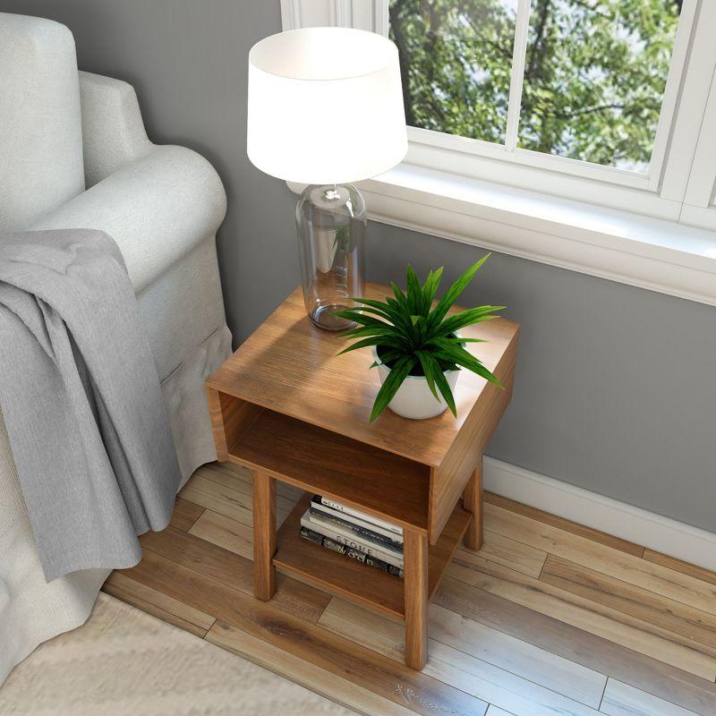 Plank+Beam Mid - Century Modern Nightstand with Cubby Shelf, Solid Wood Bedside Table for Bedroom