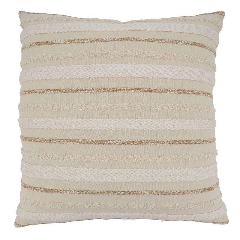 Natural Woven Stripe Cotton Throw Pillow Cover