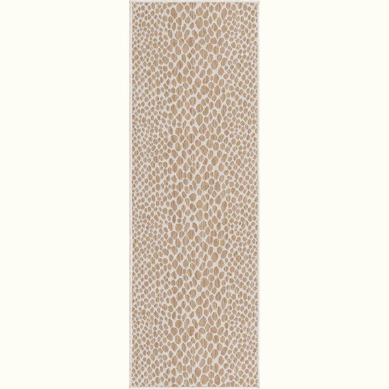 Beige Synthetic Flat Woven Outdoor Runner Rug