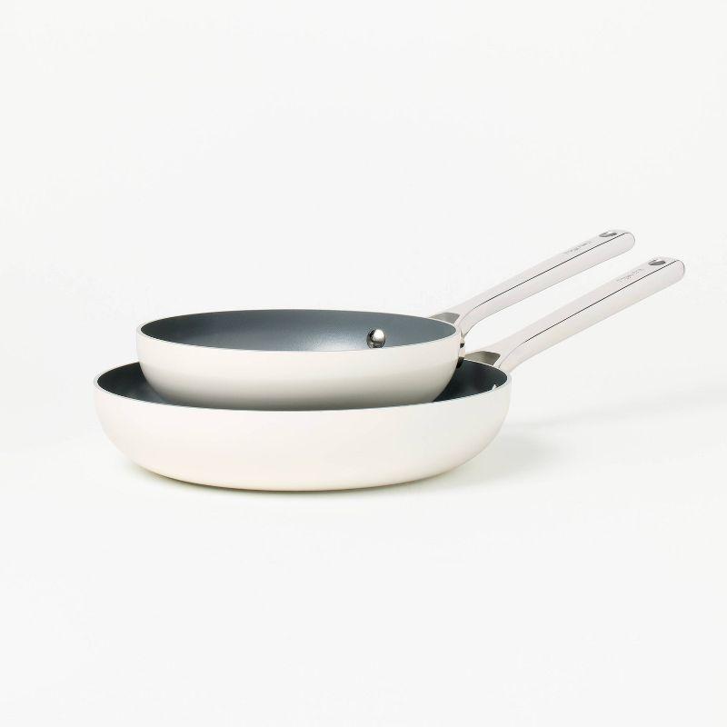 2pk (8" & 10") Nonstick Ceramic Coated Aluminum Frypan Set Cream - Figmint™