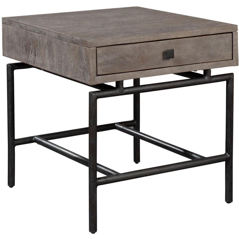 Sedona Gray Mango Wood and Iron Square Lamp Table